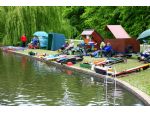 The competitors lines with theirs boats and trailers.